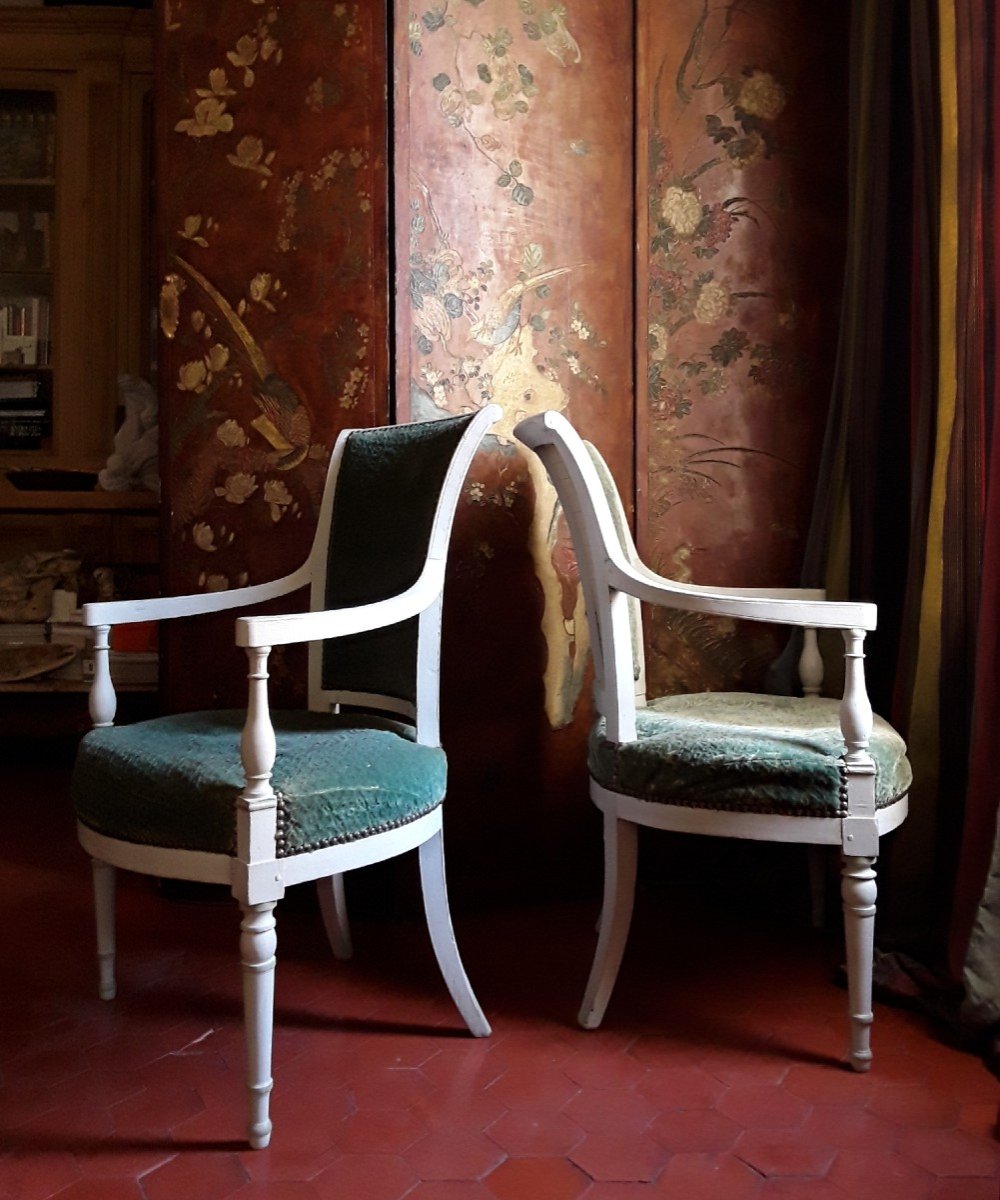 Pair Of Directoire Period Armchairs. -photo-1