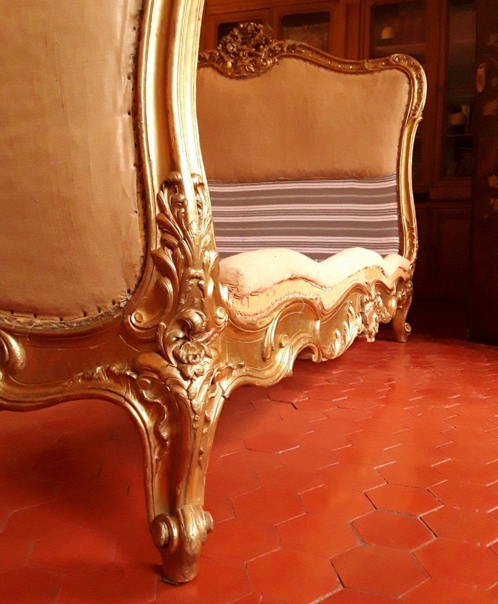 Gilded Wooden Bed. Stamped Leys In Paris. -photo-4