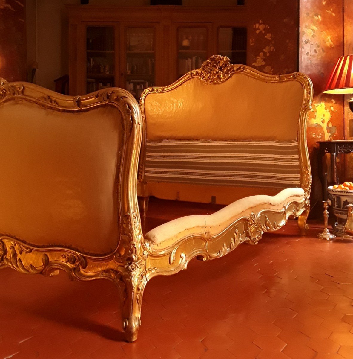 Gilded Wooden Bed. Stamped Leys In Paris. 