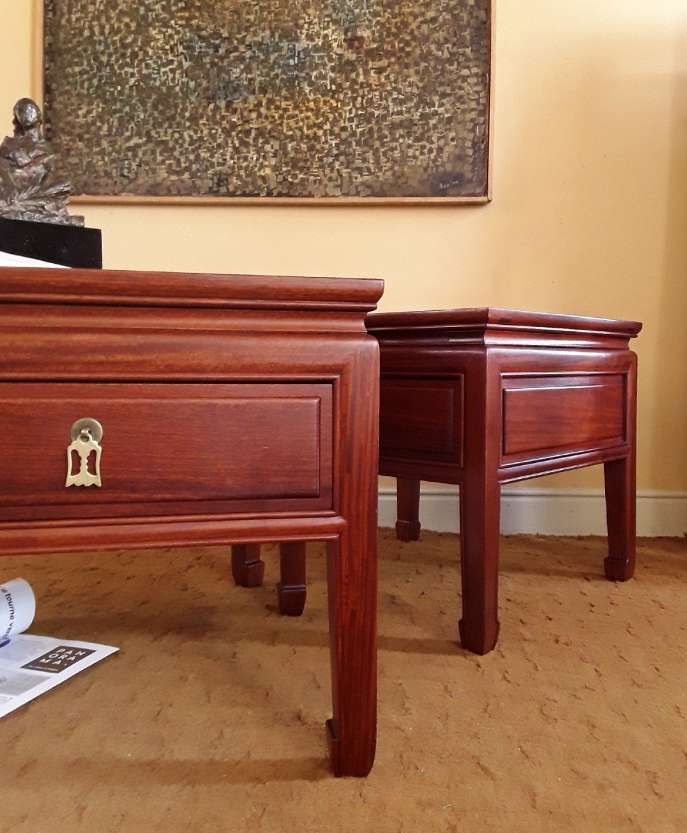 Pair Of End Tables Stamped "cathay Arts". Hong Kong.-photo-3