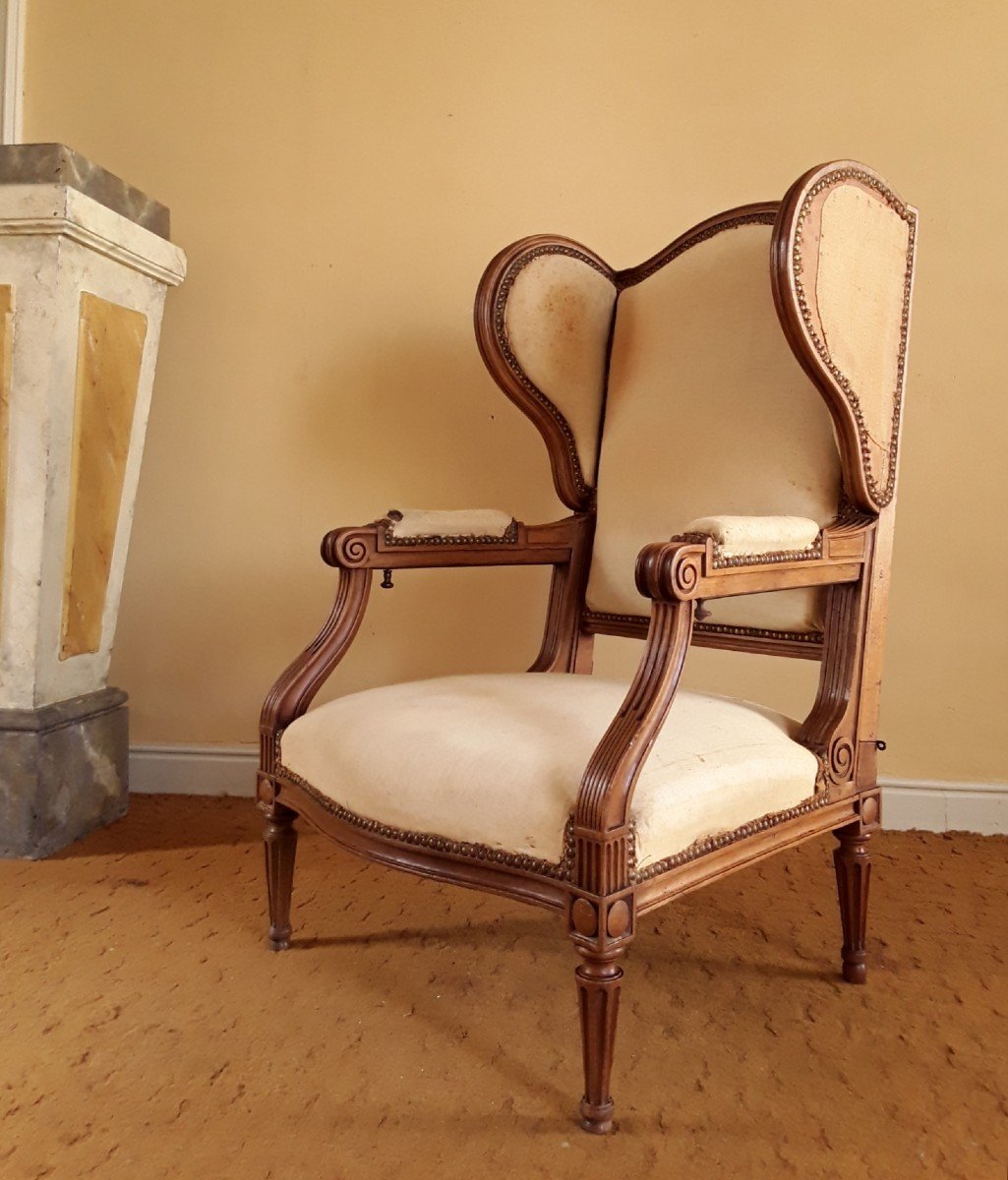 Important Fauteuil Louis XVI à Oreille Et Crémaillère. (circa 1820).-photo-1