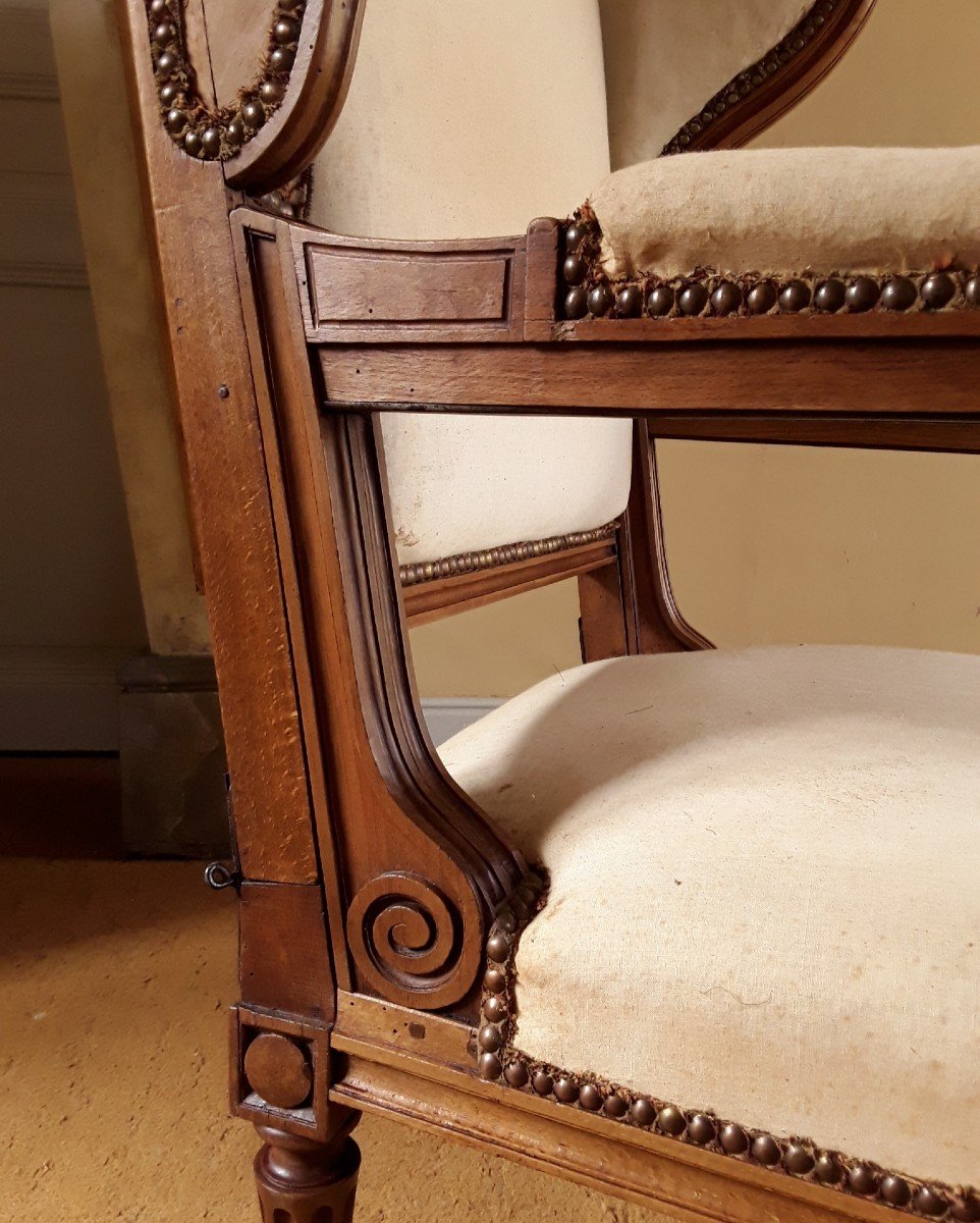 Important Fauteuil Louis XVI à Oreille Et Crémaillère. (circa 1820).-photo-3