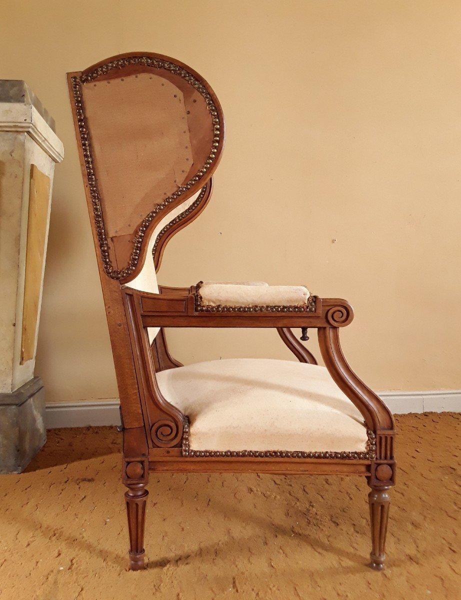 Important Fauteuil Louis XVI à Oreille Et Crémaillère. (circa 1820).-photo-4