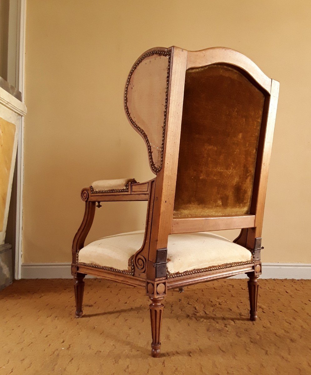 Important Fauteuil Louis XVI à Oreille Et Crémaillère. (circa 1820).-photo-7