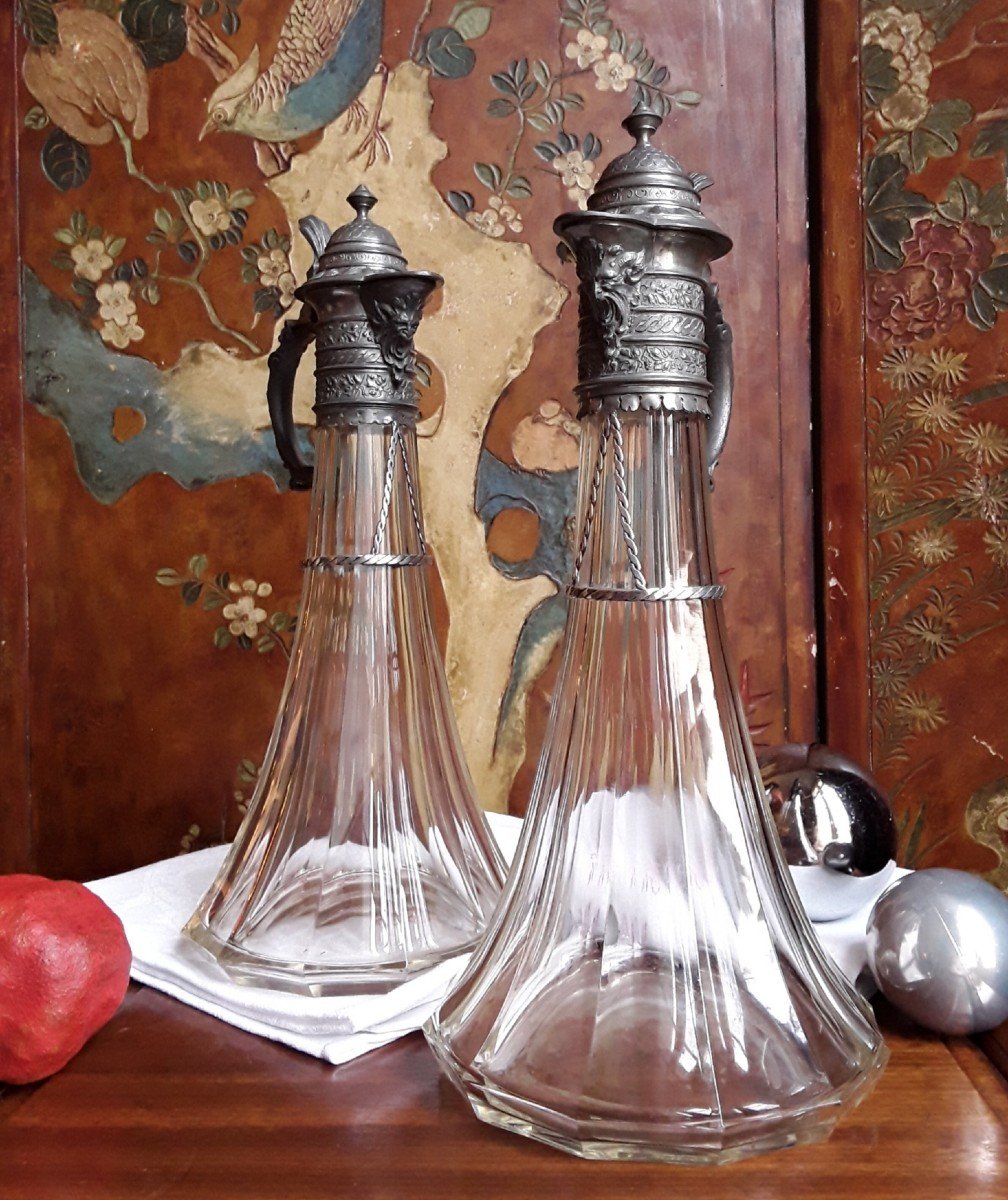 Pair Of Large Crystal Decanters. -photo-5