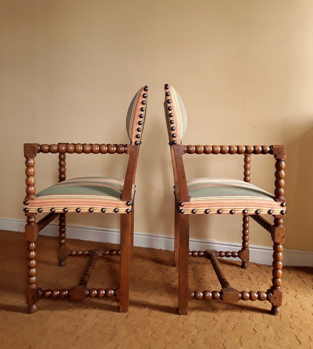 Pair Of Louis XIII Period Armchairs.-photo-4