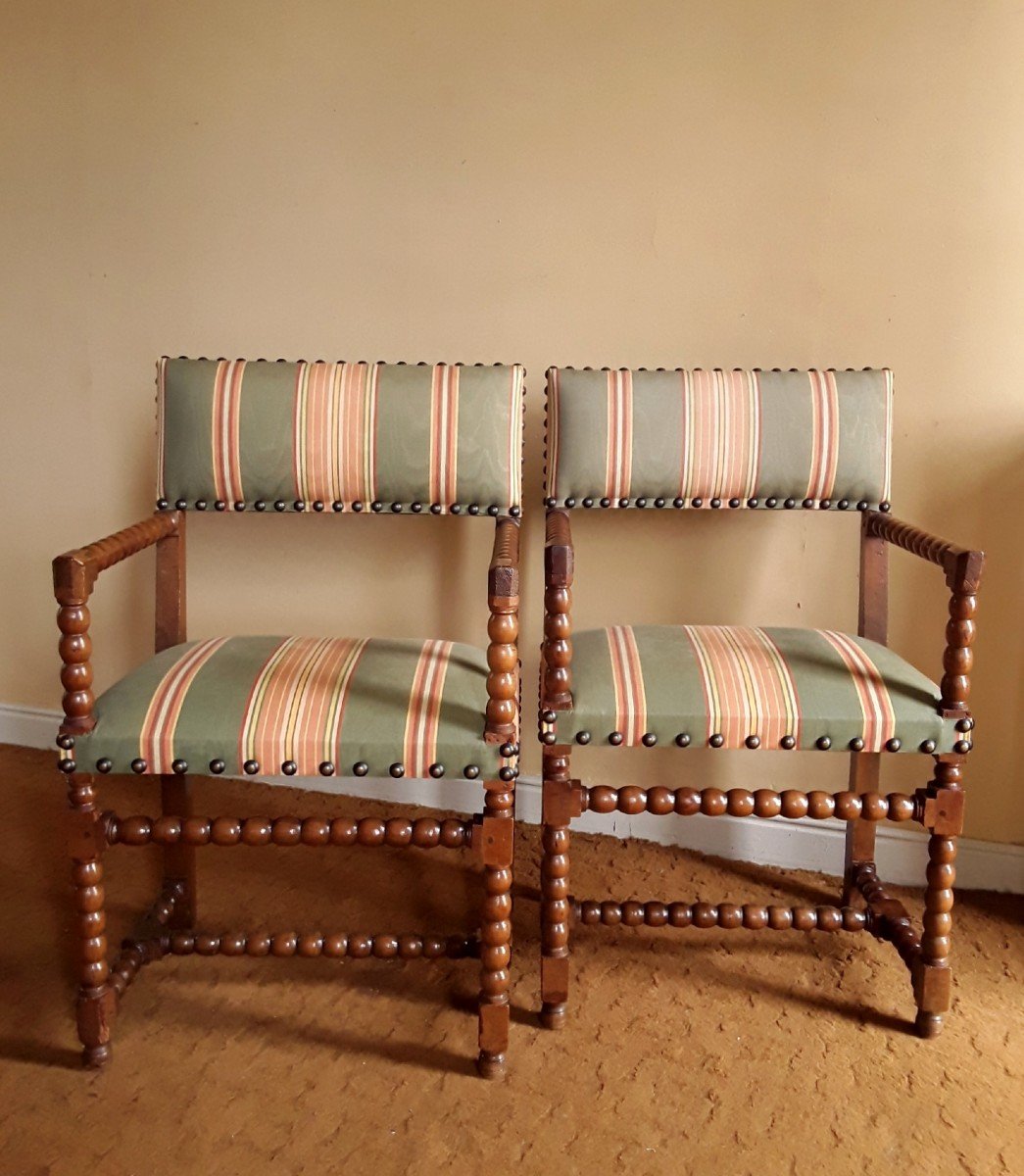 Pair Of Louis XIII Period Armchairs.-photo-8