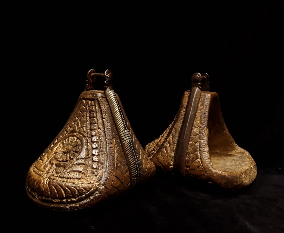 Pair Of Damascene Stirrup Of Silver. Nineteenth Century.-photo-2