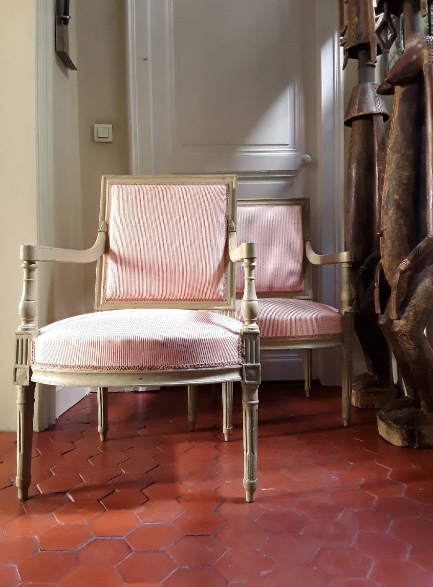 Paire De Fauteuils à La Reine d'époque Louis XVI. -photo-4