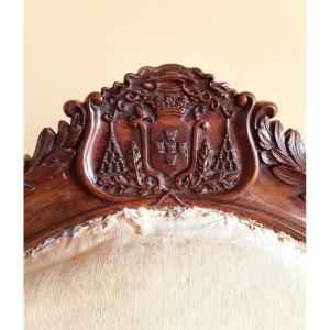 19th Century Armchair Carved With Coat Of Arms. 