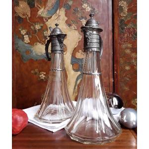 Pair Of Large Crystal Decanters. 