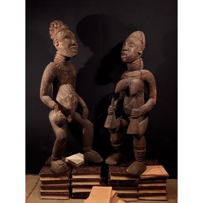Two Great Statues. King And Princess Bangwa. Cameroon (130 Cm)