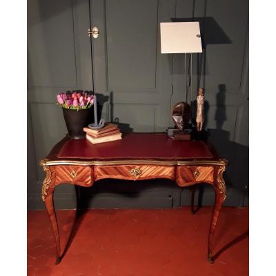 Flat Bureau In Louis XV Style Marquetry.