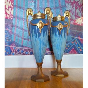 Large Pair Of Art Nouveau Vases.