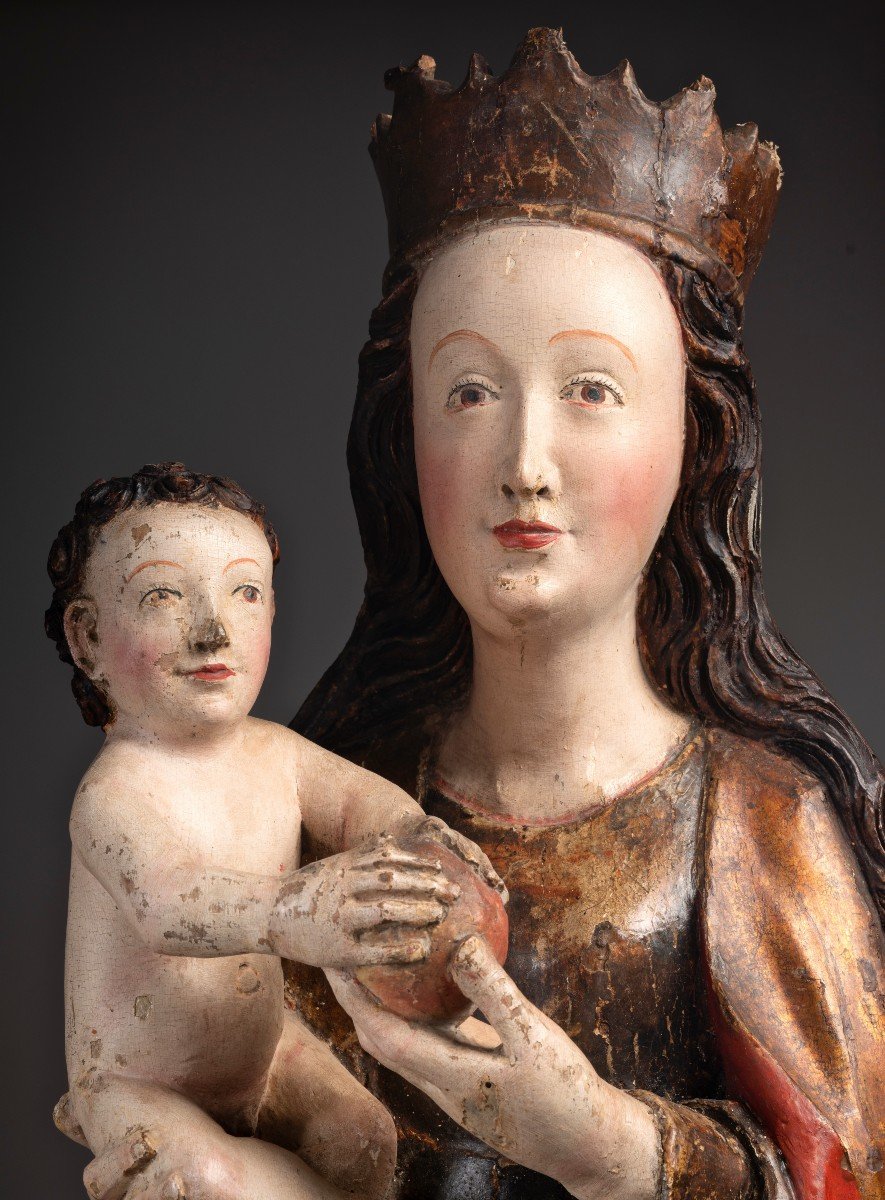 Vierge à L’Enfant En Tilleul Polychrome - Franconie, Allemagne XVe Siècle-photo-2