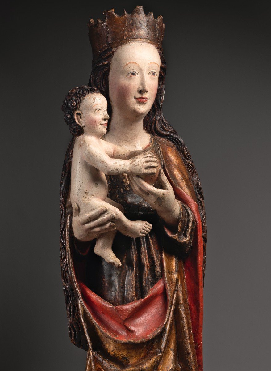 Vierge à L’Enfant En Tilleul Polychrome - Franconie, Allemagne XVe Siècle-photo-3