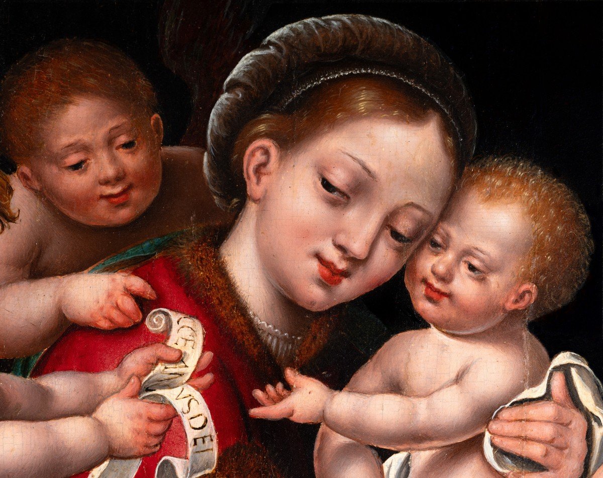 Vierge à L’enfant Avec Des Anges, Entourage De Joos Van Cleve, Ecole Anversoise du XVIème-photo-3