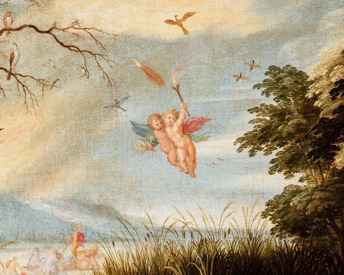 L’allégorie des Quatre éléments, élève de Jan Brueghel le Jeune, école Anversoise Du XVIIème-photo-2