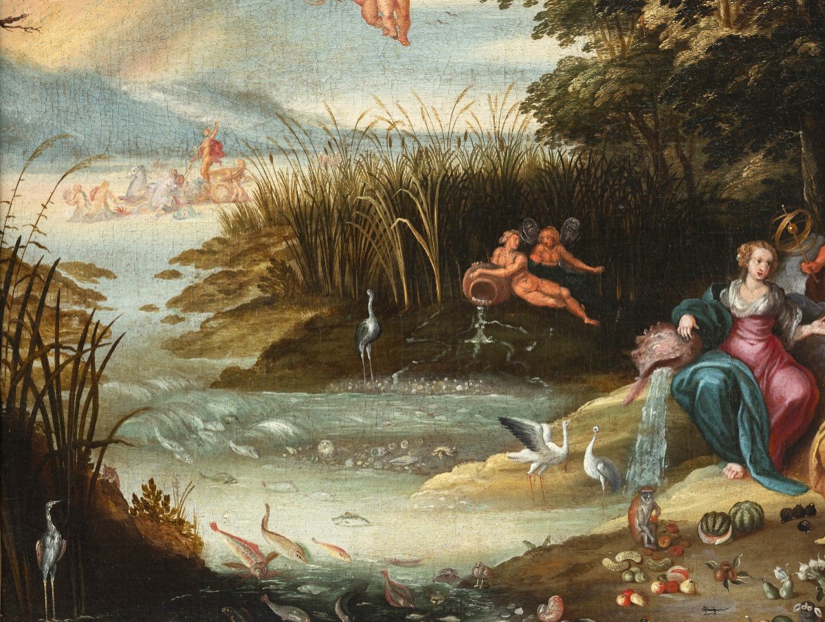 L’allégorie des Quatre éléments, élève de Jan Brueghel le Jeune, école Anversoise Du XVIIème-photo-7