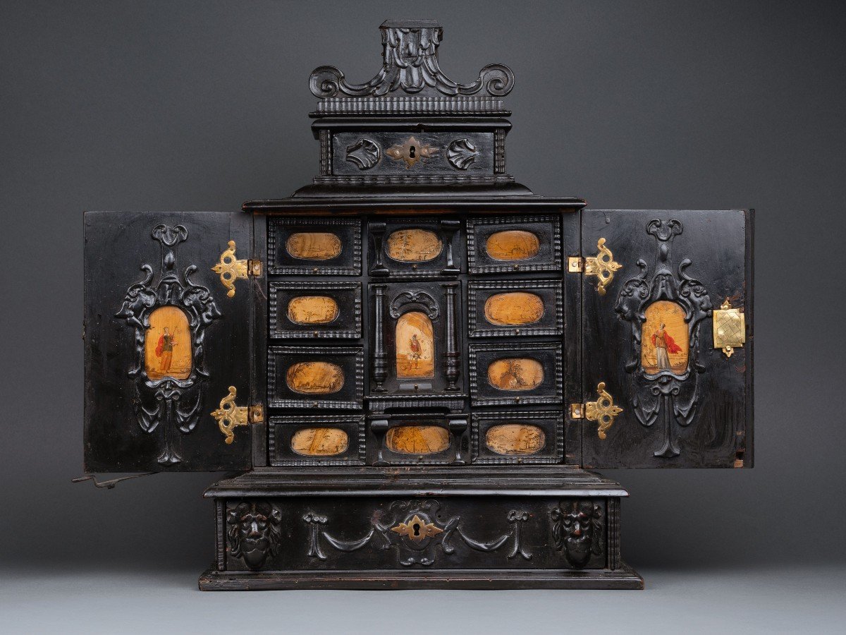 A 17th Century Augsburg Ebonized Cabinet With Painted Pietra Paesina Panels-photo-2