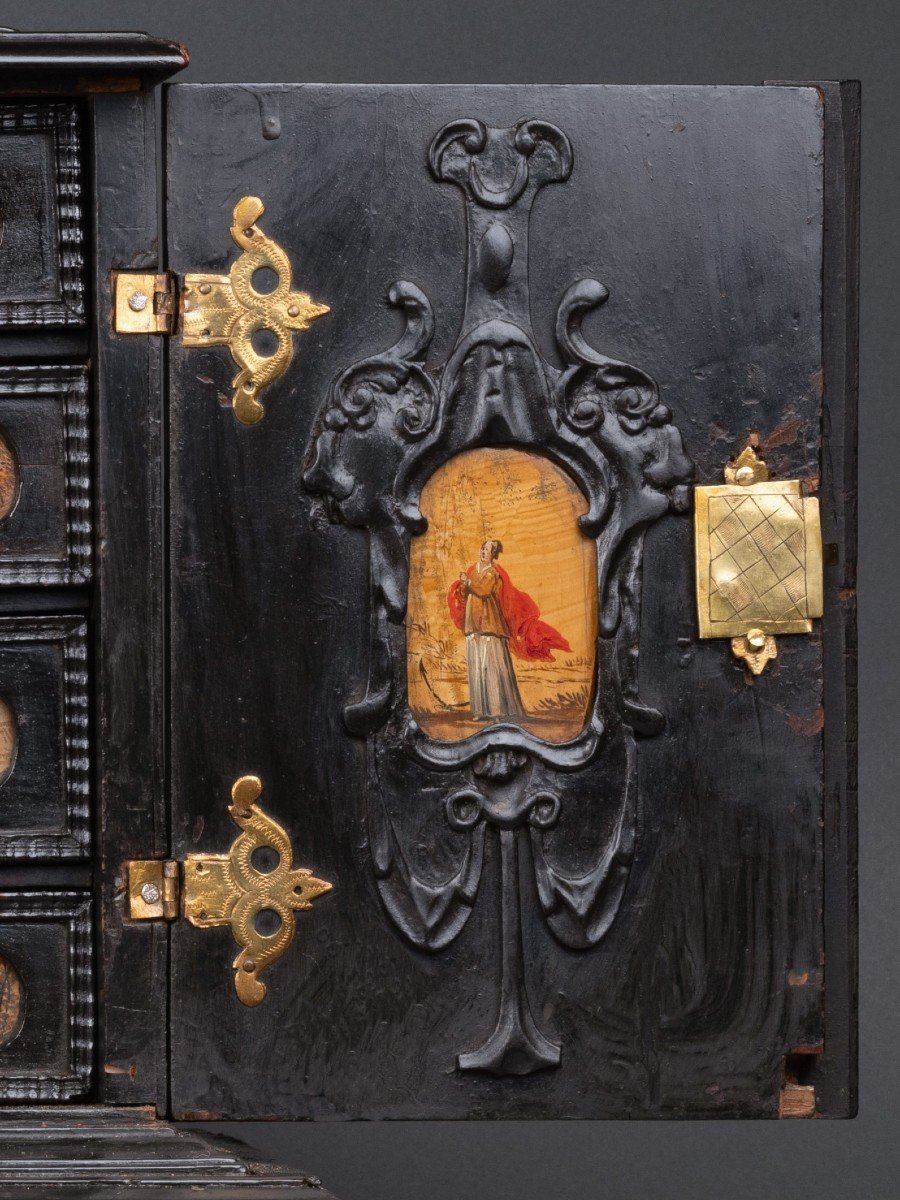 A 17th Century Augsburg Ebonized Cabinet With Painted Pietra Paesina Panels-photo-3