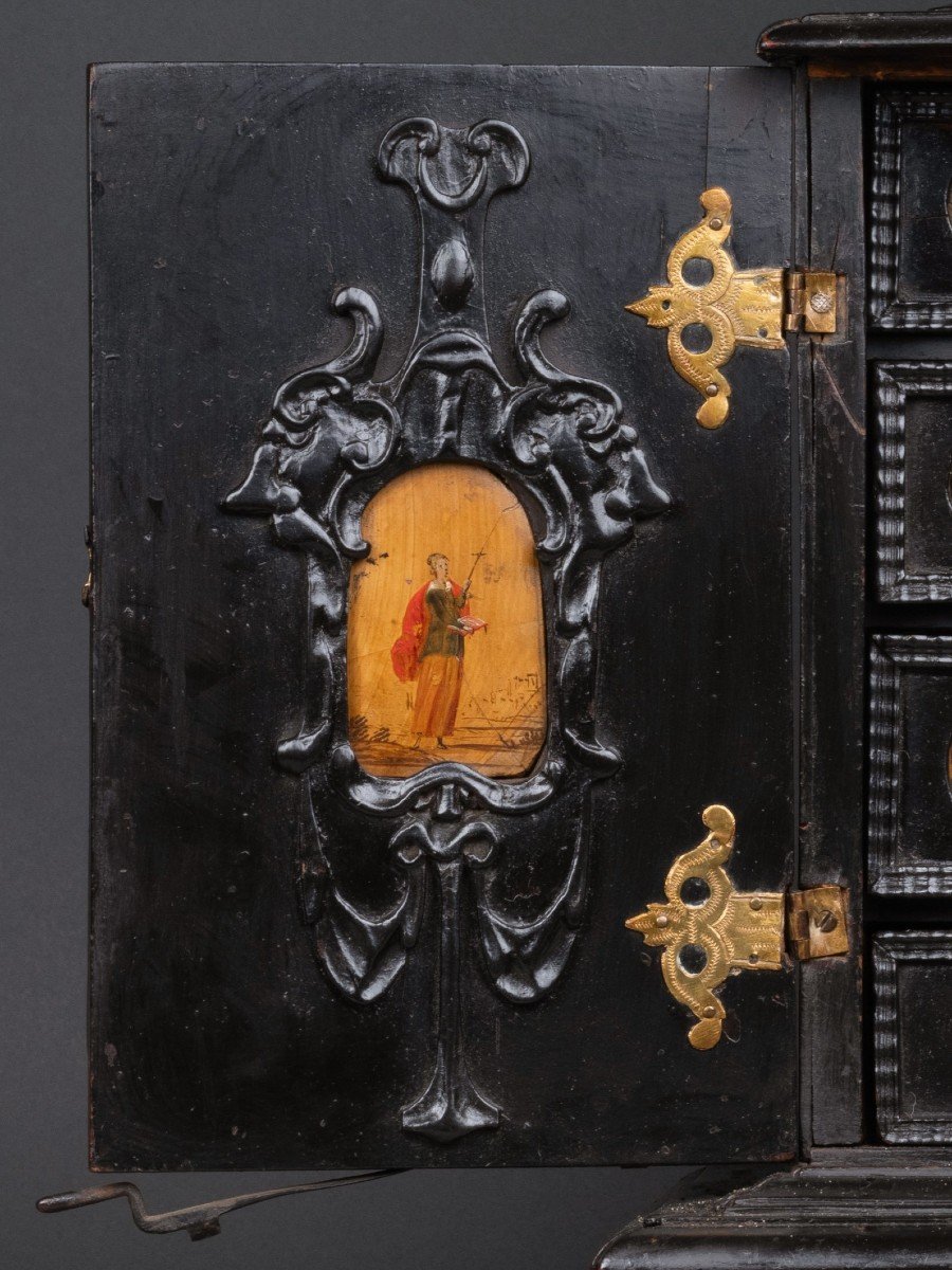 A 17th Century Augsburg Ebonized Cabinet With Painted Pietra Paesina Panels-photo-4