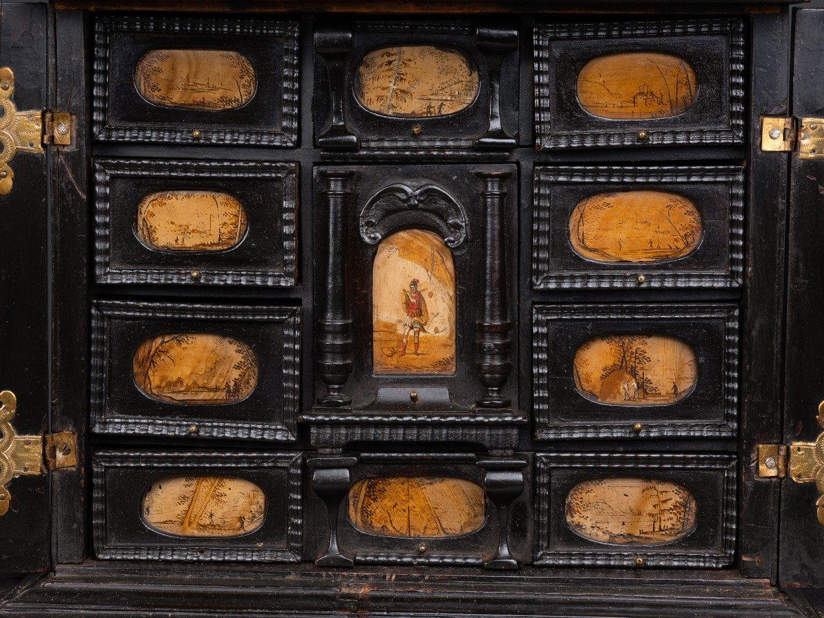 A 17th Century Augsburg Ebonized Cabinet With Painted Pietra Paesina Panels-photo-1