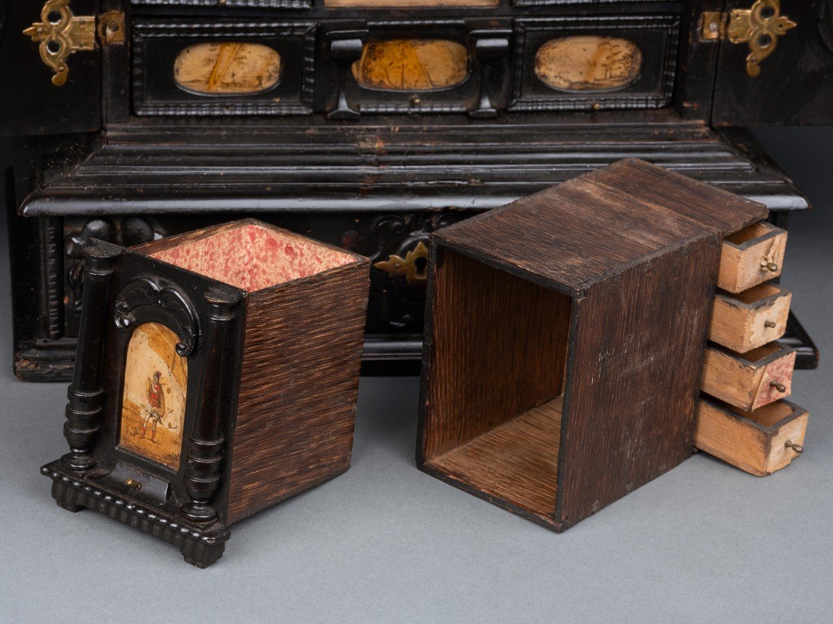 A 17th Century Augsburg Ebonized Cabinet With Painted Pietra Paesina Panels-photo-7