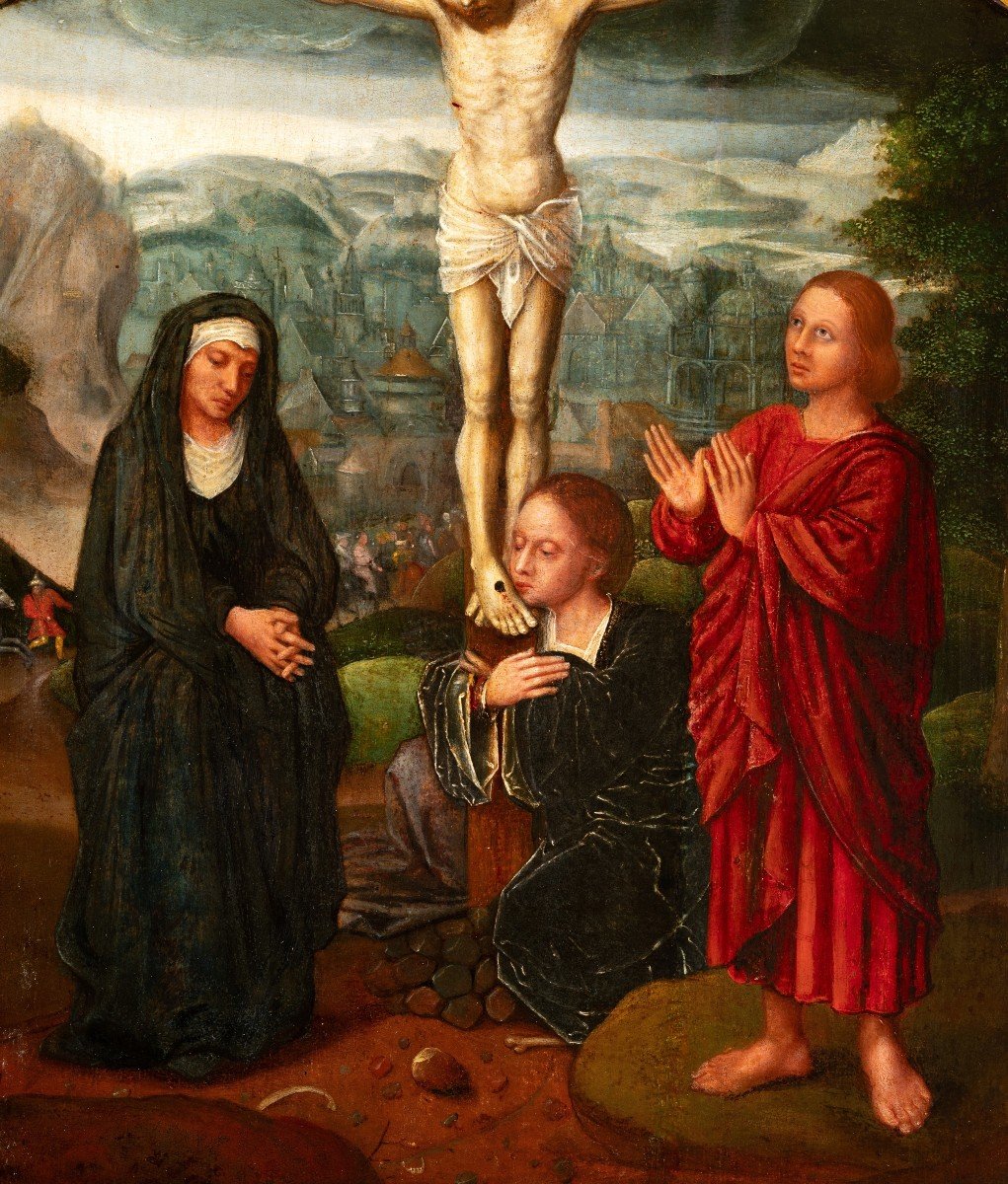 Crucifixion, Circle Of Adriaen Isenbrandt, Bruges School,  Mid 16th Century-photo-3