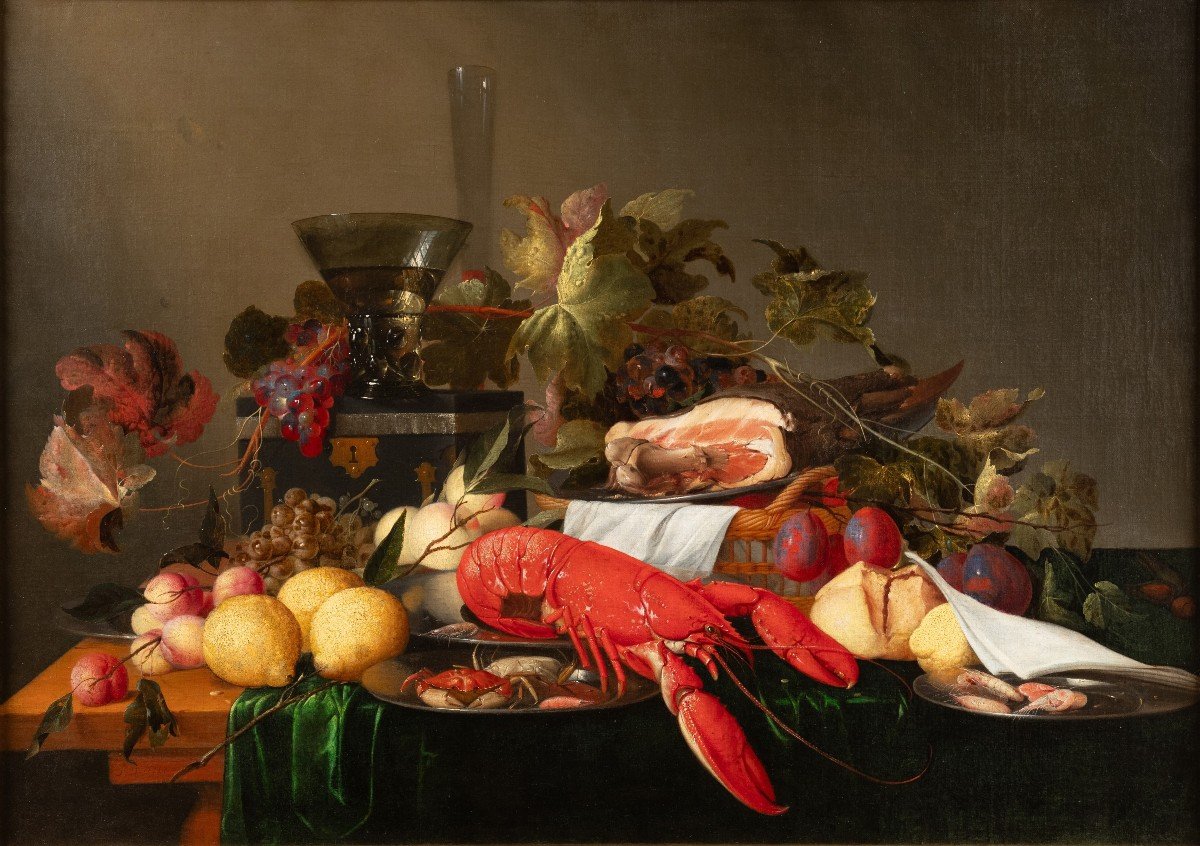 Still Life With Lobster, Ham & Fruits, Studio Of Jan Dz. De Heem(1606-1684)-photo-3