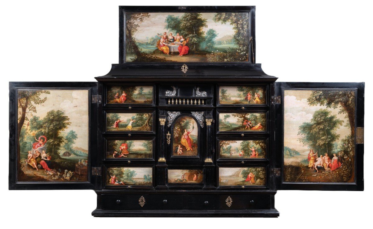 Cabinet Anversois Avec Des Peintures, Cercle De Hendrick Van Balen, Vers 1630