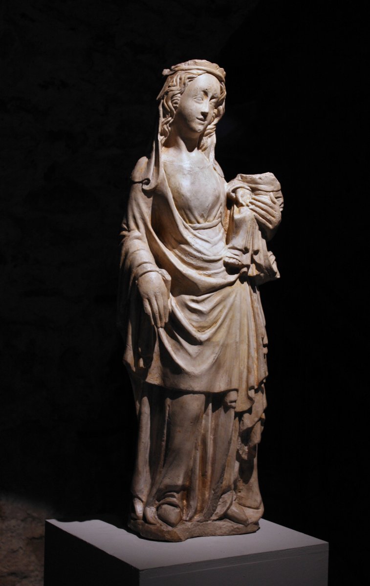 A Mid-14th C. Stone Figure Of Virgin And Child-photo-3