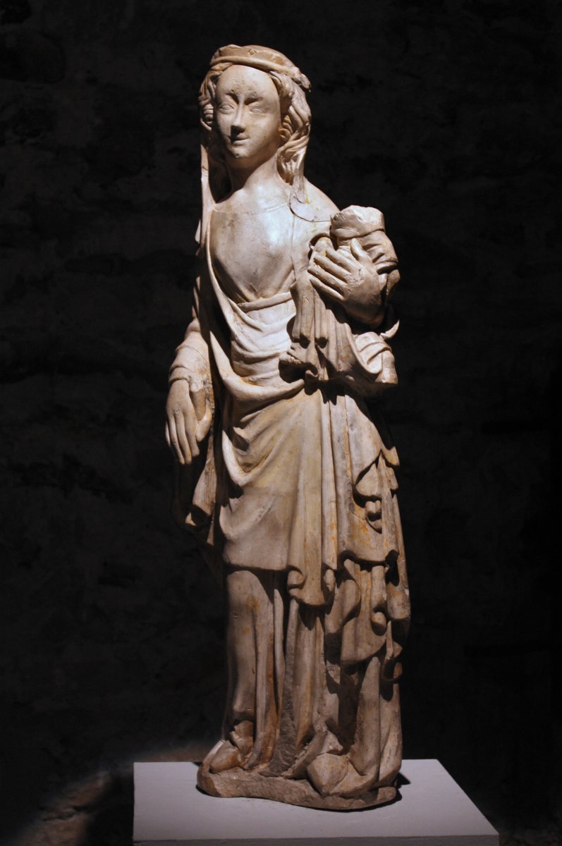 A Mid-14th C. Stone Figure Of Virgin And Child-photo-4