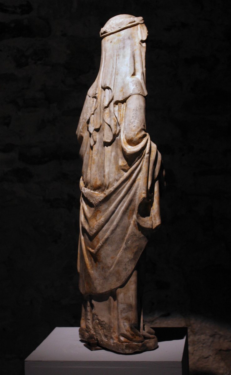 A Mid-14th C. Stone Figure Of Virgin And Child-photo-3