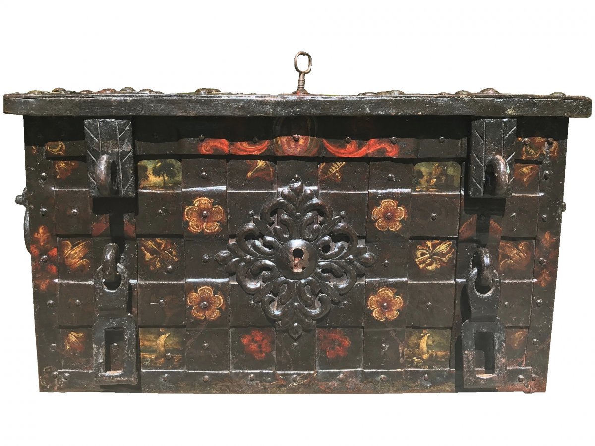 A 17th C. Nuremberg Polychrome Iron Chest-photo-2