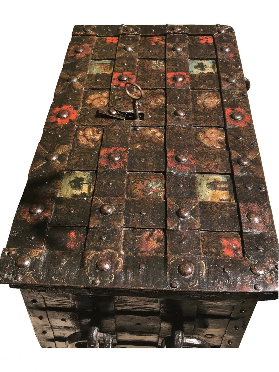 A 17th C. Nuremberg Polychrome Iron Chest-photo-1