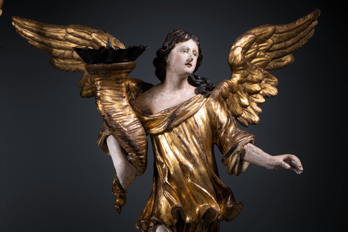 A 17th C. North Italian Pair Of Candle-holder Angels-photo-4