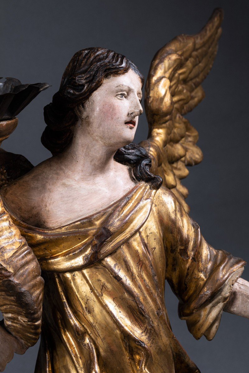 A 17th C. North Italian Pair Of Candle-holder Angels-photo-1