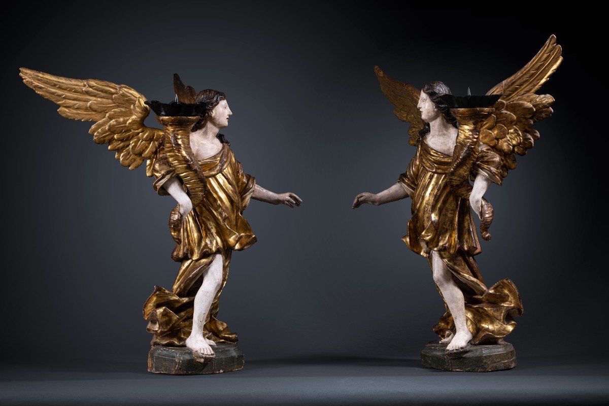 A 17th C. North Italian Pair Of Candle-holder Angels-photo-5