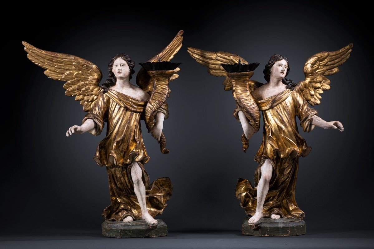 A 17th C. North Italian Pair Of Candle-holder Angels-photo-6