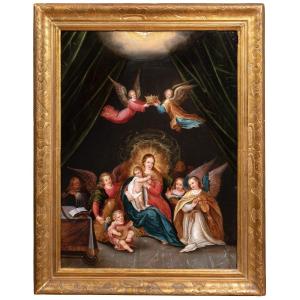 Vierge à L’enfant Avec Anges Musiciens - Cornelis De Baellieur (1607-1671)
