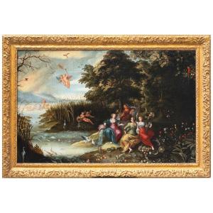 L’allégorie des Quatre éléments, élève de Jan Brueghel le Jeune, école Anversoise Du XVIIème