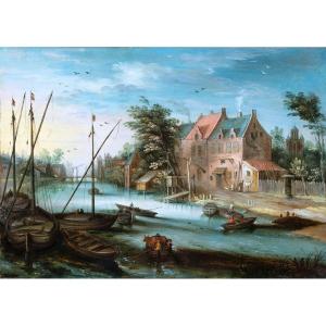 Paysage Fluvial, Atelier De Jan Breughel Le Jeune (1601-1678), école Anversoise Du XVIIème Sièc