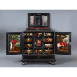 A 17th Century Antwerp Ebony Cabinet With Painted Panels