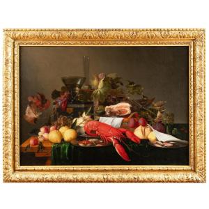 Still Life With Lobster, Ham & Fruits, Studio Of Jan Dz. De Heem(1606-1684)