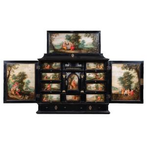 17th C. Antwerp Cabinet With Painted Panels, Circle Of Hendrick Van Balen, Circa 1630