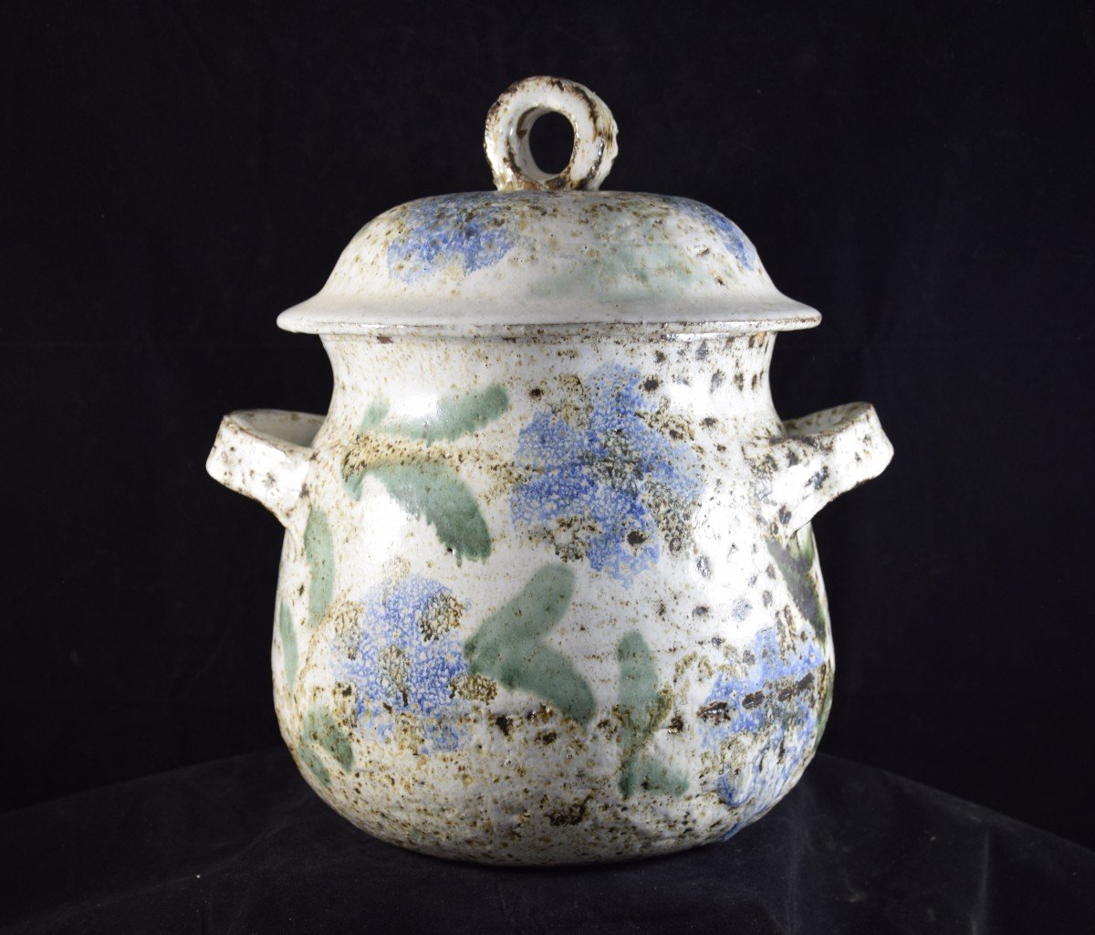 Vallauris Am, Large Covered Pot In Enamelled Sandstone, Circa 1960-photo-5