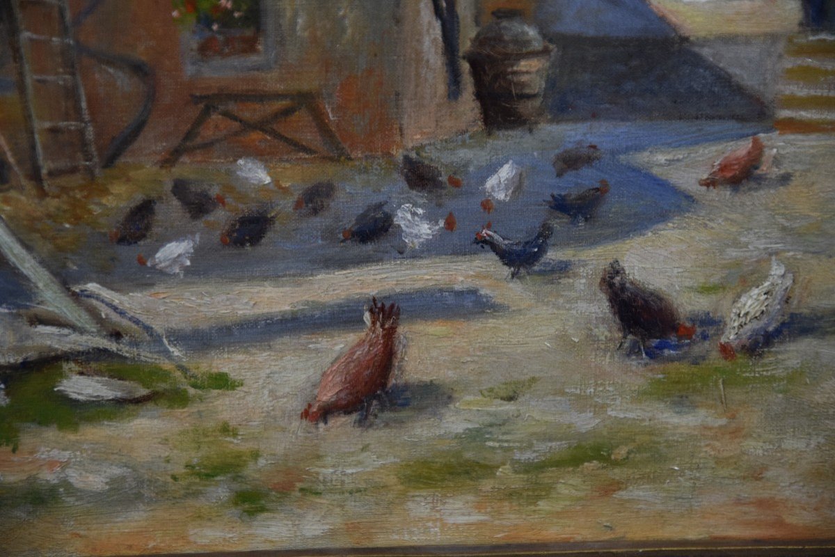 Emile Chaperon (1868-?) Farmyard, Oil On Canvas-photo-7