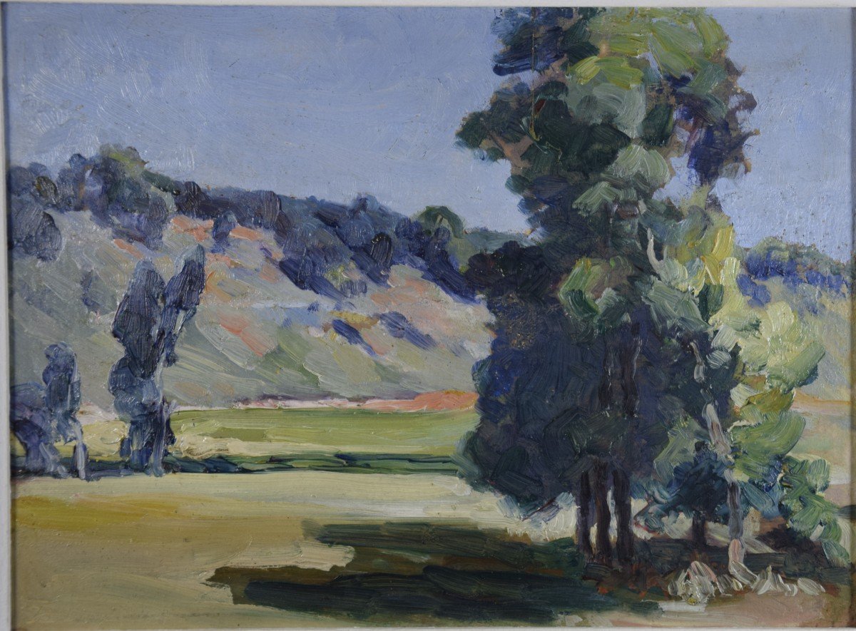 Jean -Louis Daniel ( 1861-1929) "paysage vallonné du Périgord" ,huile sur panneau-photo-2