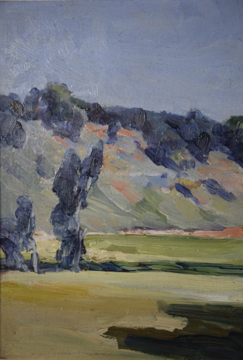 Jean -Louis Daniel ( 1861-1929) "paysage vallonné du Périgord" ,huile sur panneau-photo-1